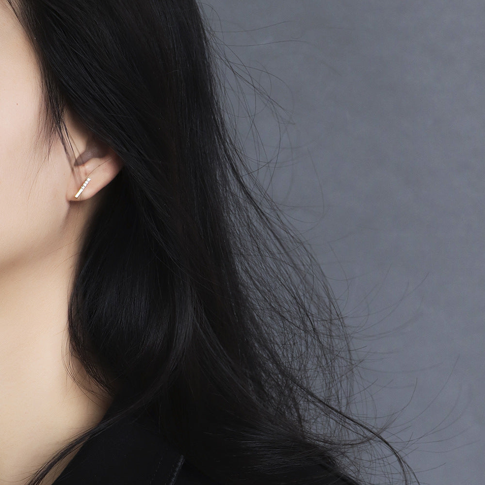 Minimalist Style Earrings for Women925Silver Needle Gold-Plated Zircon Geometric Ear Bone Stud Simple Earrings