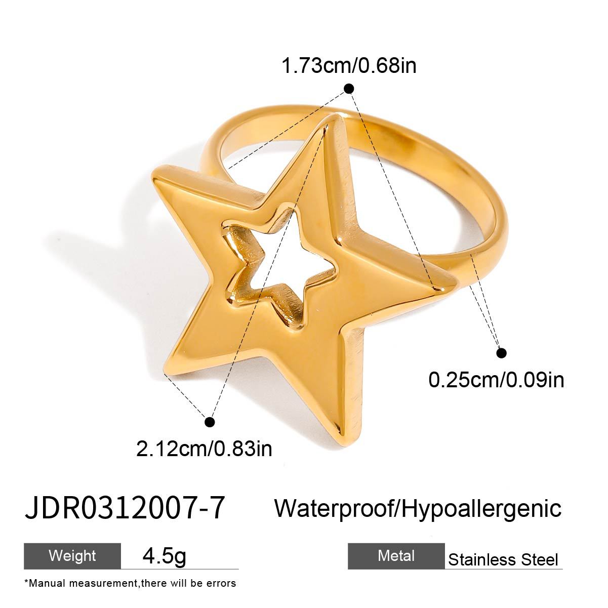 Five-pointed Star Jewelry Ring Non-fading Jewelry Necklace Stainless Steel Earrings