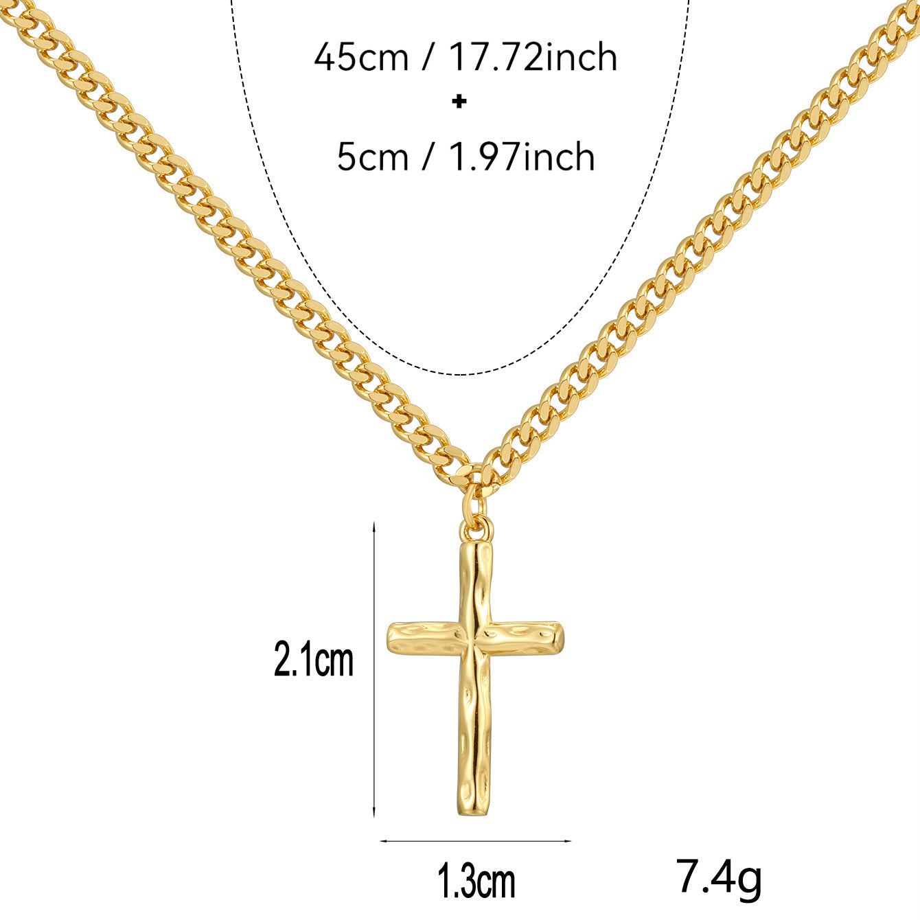 N0271 Brass Gold-Plated Vintage Design Hammered Cross Pendant for Women, Gold and Silver Two-Tone Optional Pendant