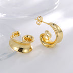 E0782 Design Curved Earrings for Women, Brass Gold-Plated, Simple Smooth Retro Earrings