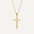 N0313 American Style Inlaid Diamond Cross Zircon Necklace for Men Copper Plated18K Gold Pendant Double Layer Clavicle Chain