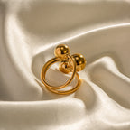2H No Fading18K Gold Stainless Steel Exaggerated Three Ball Open Ring2025Fashionable and Trendy