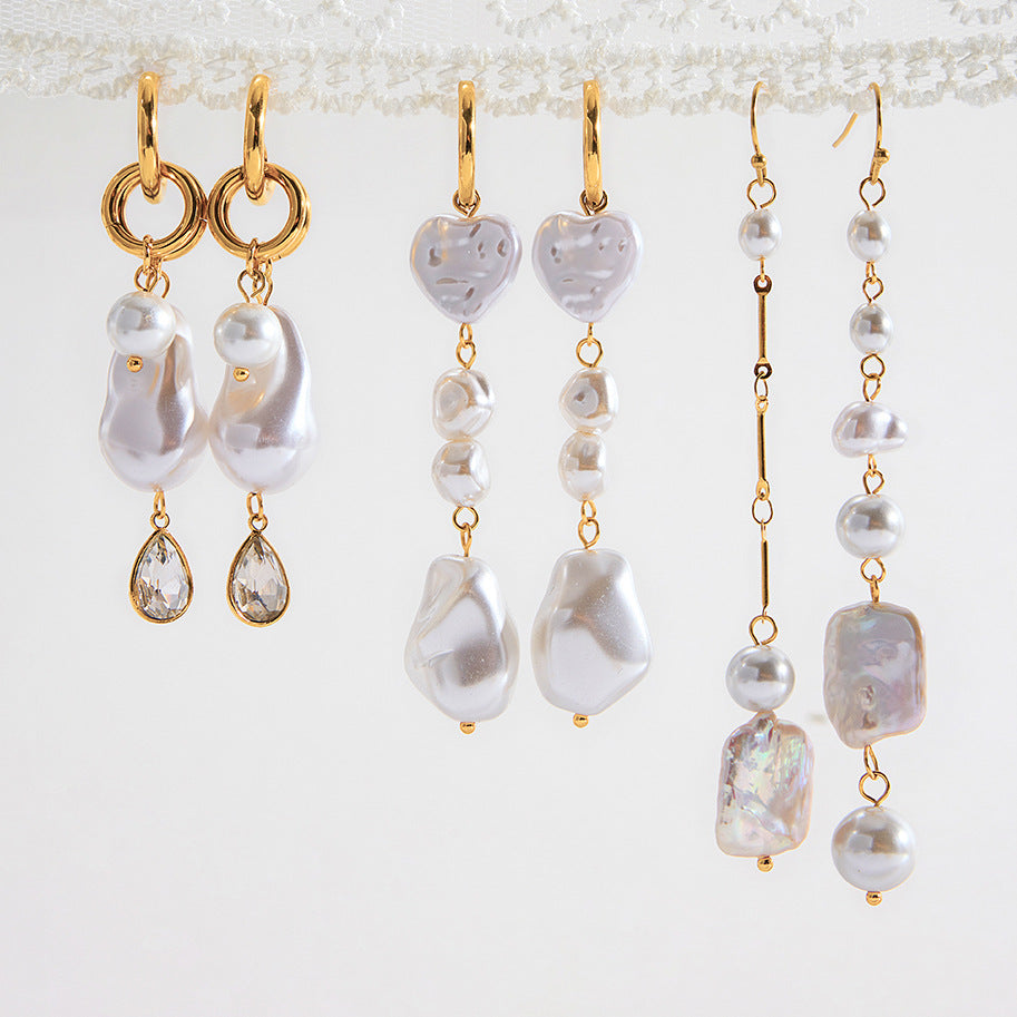 Pearl Earrings Tassel Studs Autumn Winter Ear Accessories Stainless Steel Jewelry