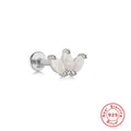 Unisex Sterling Silver Opal Threaded Ear Bone Stud Earrings — fastening detail — alternate angle 2 — jewelry finish and design detail