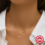 Sterling Silver Star Moon Diamond Necklace Layered Collarbone Chain