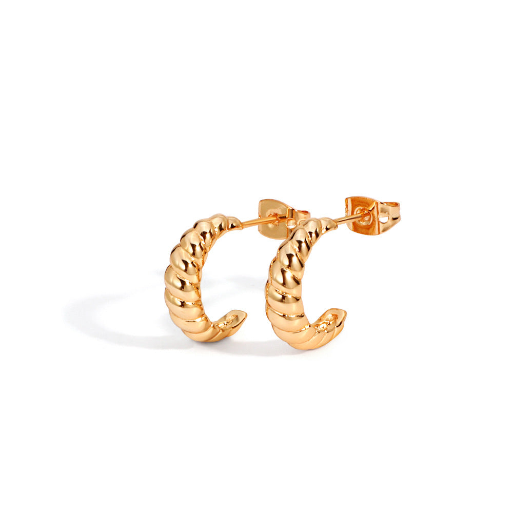 E0056Vintage Copper Gold-Plated Croissant Earrings for Women Minimalist Style Ear Jewelry