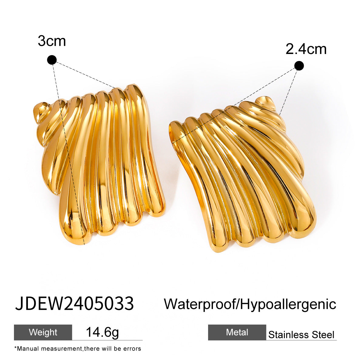 2H18K Gold Stainless Steel Square Wave Texture Earrings  Same Style Simple Geometric Earrings