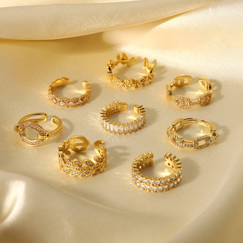 18K Gold-Plated Brass Geometric CZ Adjustable Ring in a gold-tone brass finish