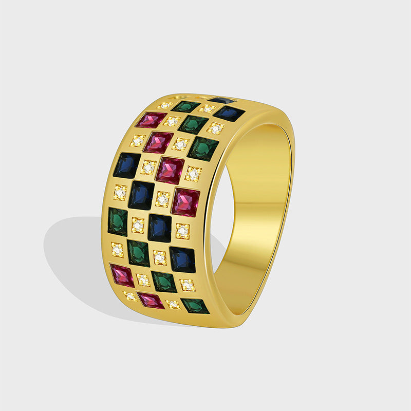 CYR0525 Fashion Simple Creative Inlaid Colorful Square Zircon Ring for Women Copper Plated with Real Gold Versatile