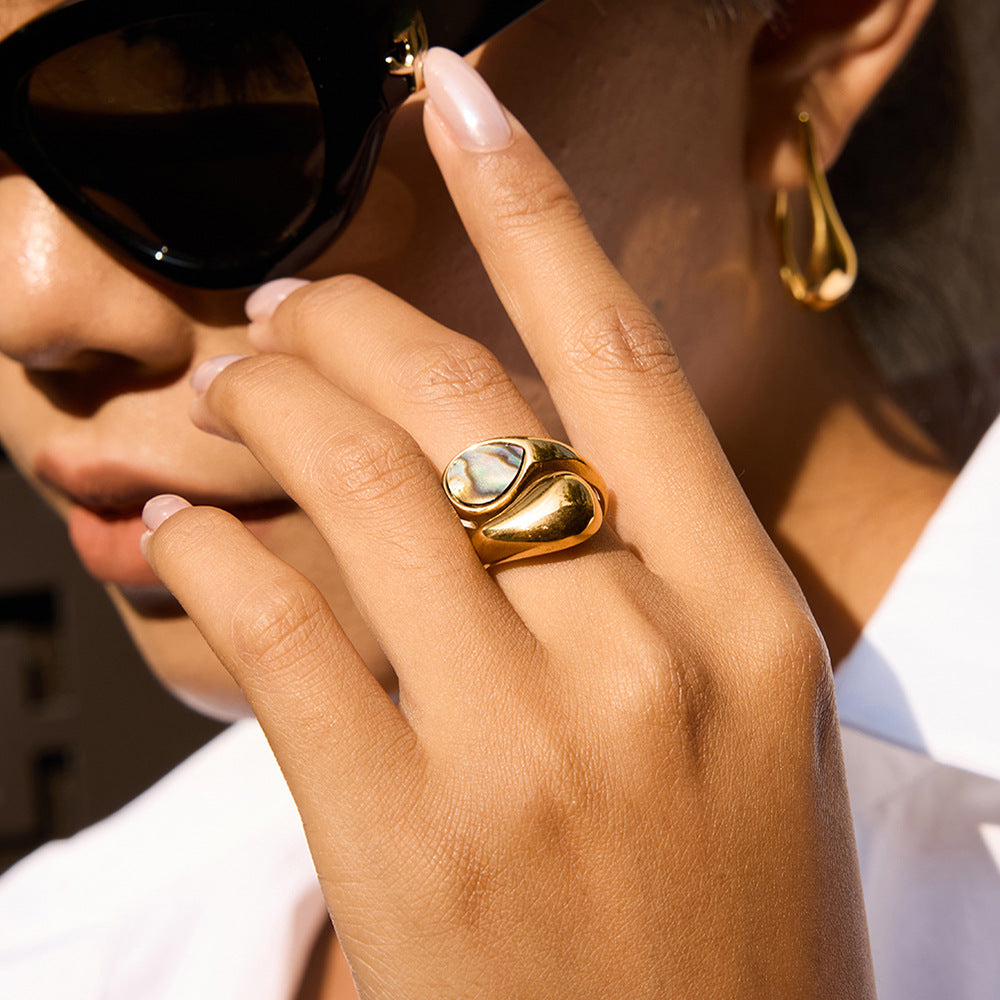 2H18K Stainless Steel Abalone Shell Bracelet Ring Non-Fading Jewelry