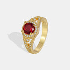 R0457 Design Sense Round Red Zircon Ring for Women, Simple Micro Pave White Zircon Modern Tail Ring