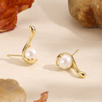 E0150 Korean Style Elegant Small Spoon Shell Pearl Earrings for Women Simple Fashion Gold-Plated Ear Jewelry