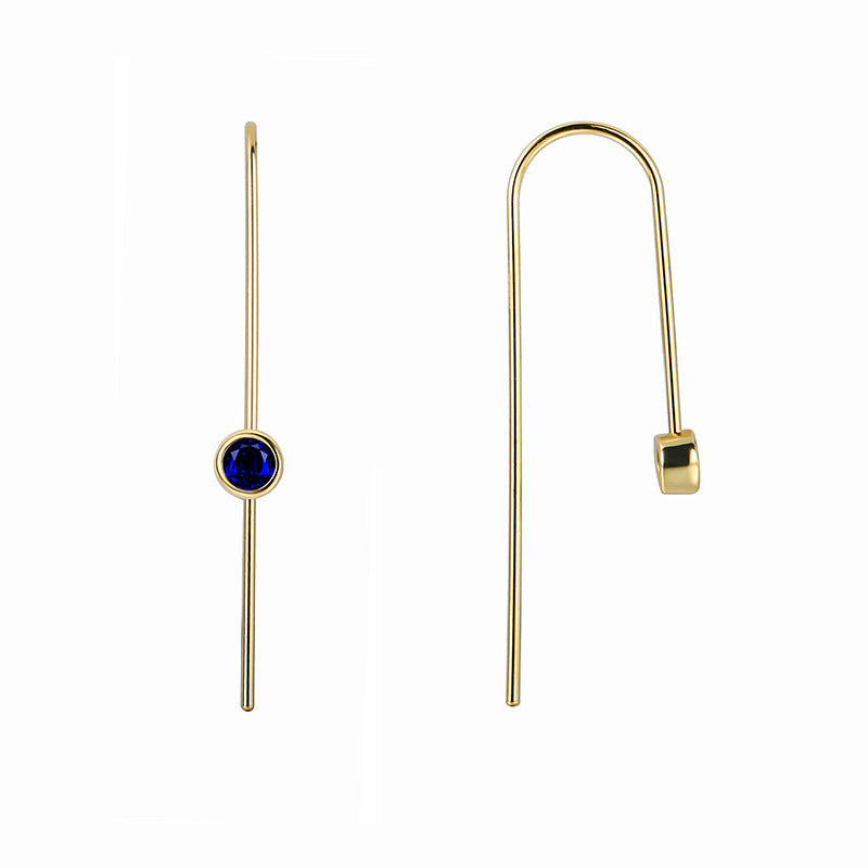 E0363 New style simple blue zircon earrings fashion U Long-shaped Earrings Ear Hooks Ear Jewelry