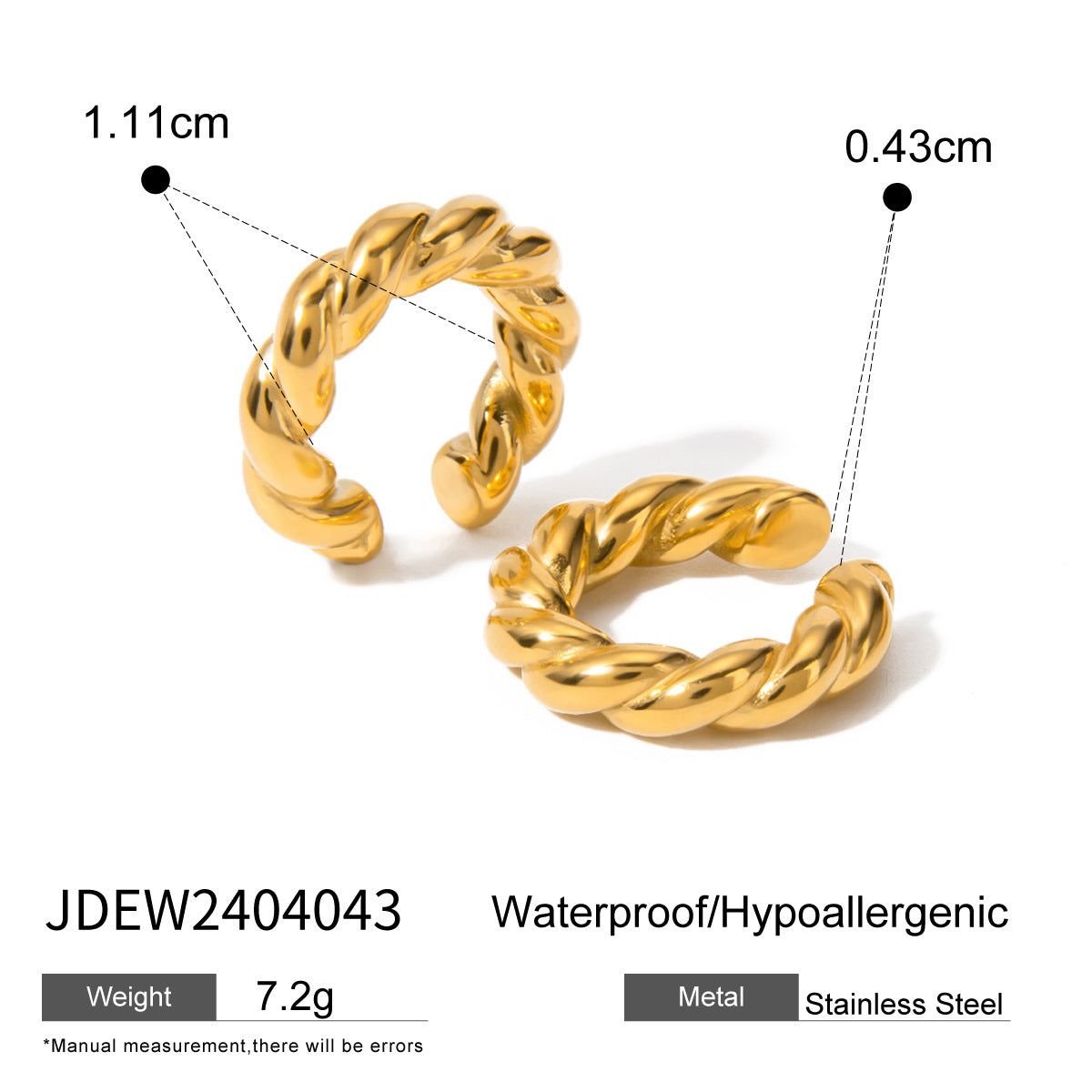 New Style Stainless Steel Ear Clips for Women18k Gold Non-Fading Earrings Simple Braided Earrings