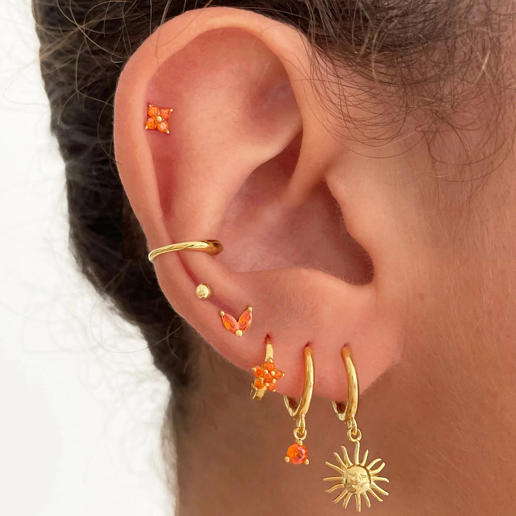 2H  Pendant Earrings18K Gold Vintage Sun Pendant Hoop Earrings Jewelry for Women