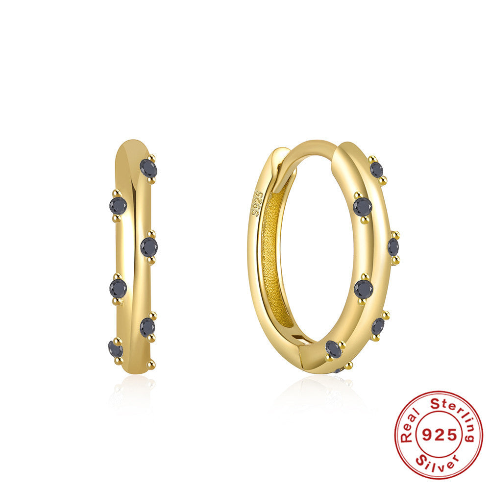 New S925Sterling Silver Classic Colorful Inlaid Diamond Hoop Earrings Hot-Selling Trendy Minimalist Style Earrings for Women