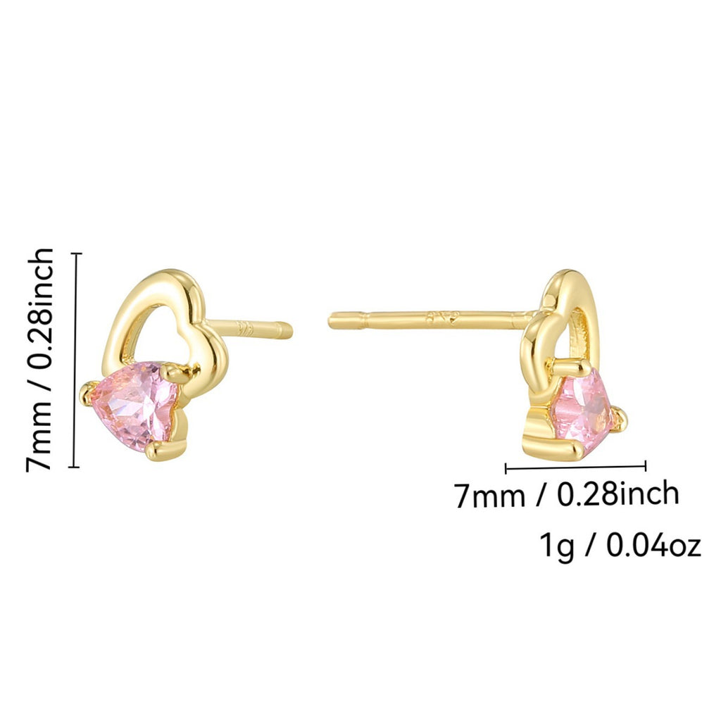 E0771 Korean Style Cute Fashionable Earrings for Women Hollow Heart-Shaped Inlaid with Pink Zircon Heart Earrings