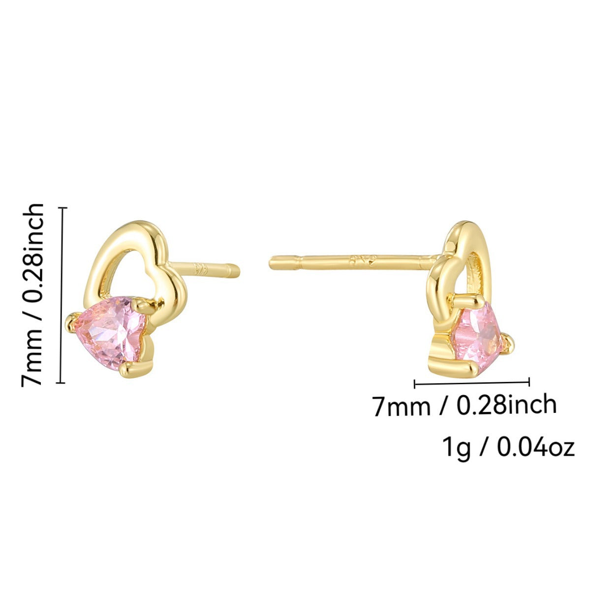 E0771 Korean Style Cute Fashionable Earrings for Women Hollow Heart-Shaped Inlaid with Pink Zircon Heart Earrings