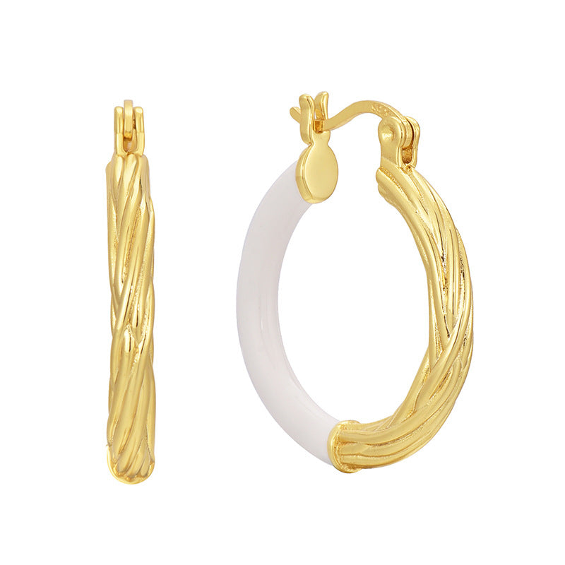 E0637 Lightweight Fashion Epoxy Earrings for Women Retro Simple Asymmetric Spliced Hoop Earrings