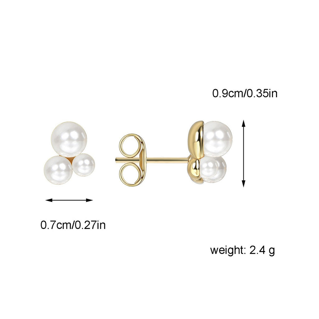 E0391 Stacked Mini Pearl Stud Earrings Silver Needle Earrings Fashion Simple Pearl Small Ear Jewelry