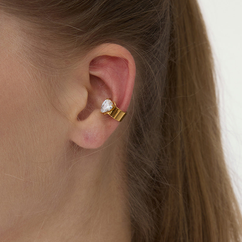 Zircon Ear Clip Earrings Non-Fading Stainless Steel Jewelry Women's Ear Accessories