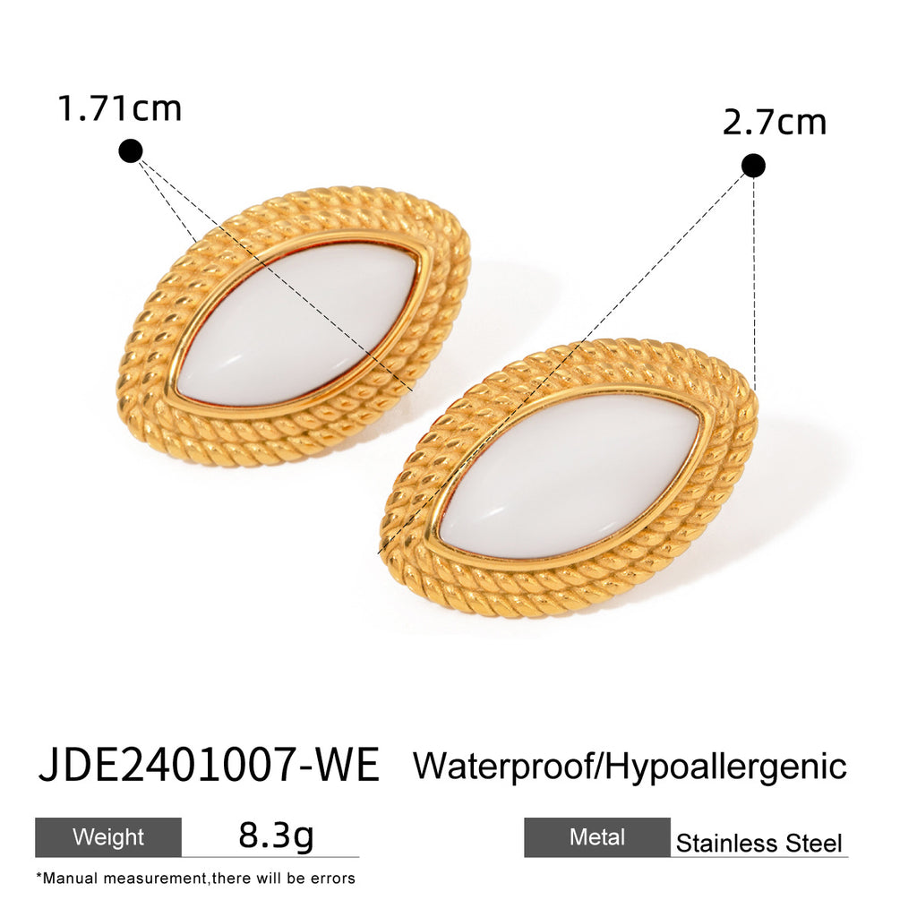 Stainless Steel18K Gold and Black Agate Open Ring Heavy Craft Retro Export Jewelry for Women