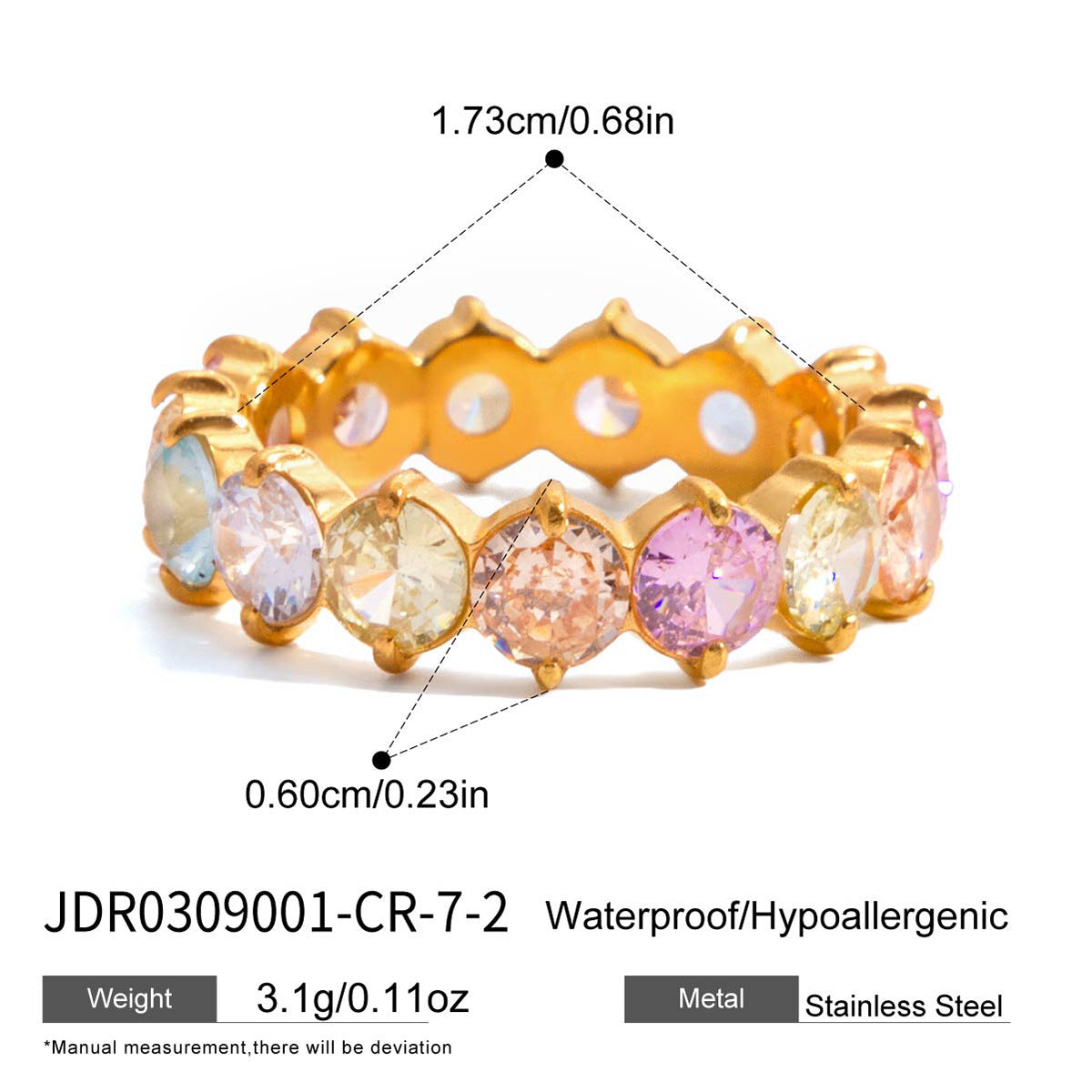 2H Zircon Ring Non-Fading Jewelry Stainless Steel Jewelry rings