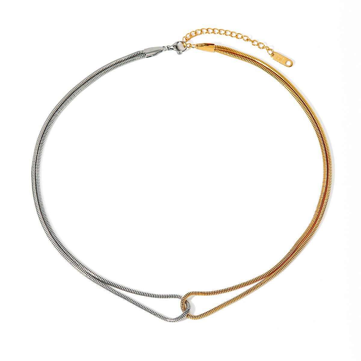 Gold And Silver Color Block Flat Snake Bone Chain Necklace