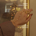 Stainless Steel Zircon Pearl Finger Bracelet Non-Fading Jewelry