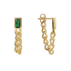 E0386 New Simple Tassel Chain Earrings for Women, Brass Gold-Plated with Green Zircon Studs