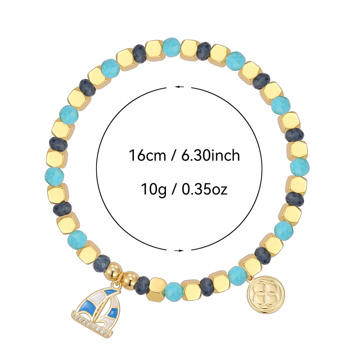 B0272 Chalcedony Blue Shell Beaded Fashion Trend Sailboat Bracelet