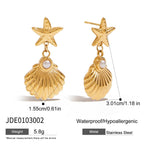 2H Stainless Steel Starfish Earrings Imitation Pearl Earrings Design Sense Earrings Jewelry