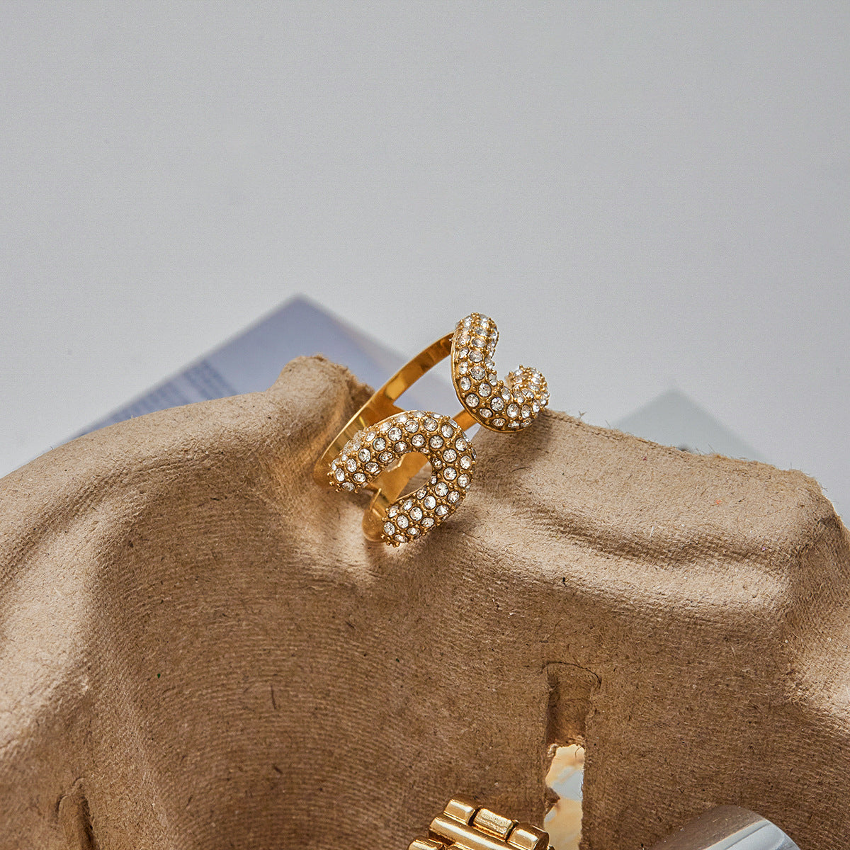 2H Stainless Steel Rhinestone Ring Non-Fading Jewelry Accessories for Women ring