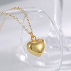 N0294 Simple Versatile Heart Pendant Necklace for Women Brass Gold-Plated Smooth Surface 3D Heart Fashion Necklace