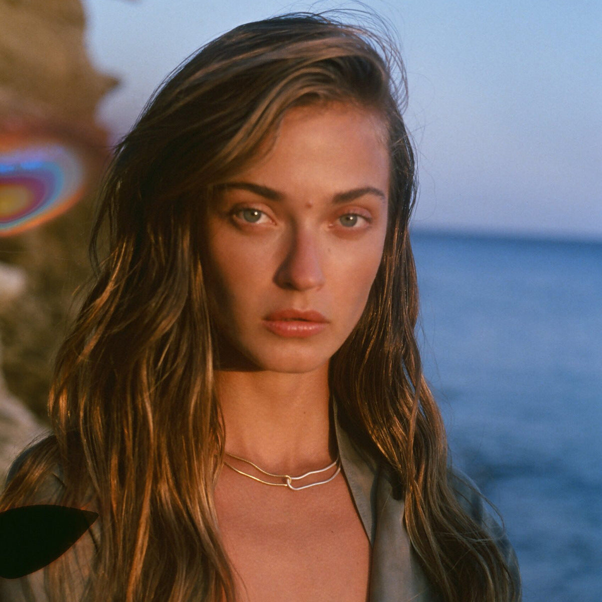 Gold And Silver Color Block Flat Snake Bone Chain Necklace