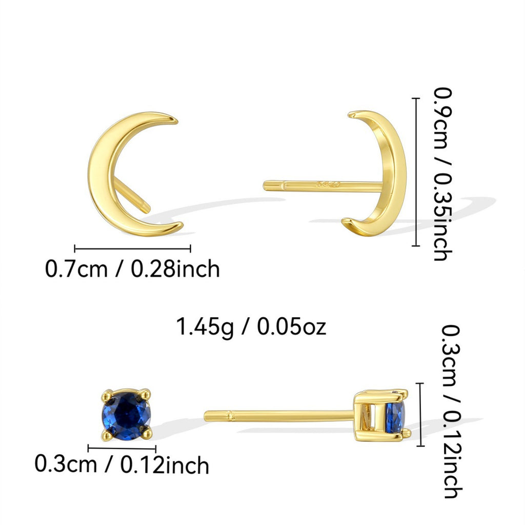 SE0248 S925Silver Star Moon Earrings Vintage Zircon Two Pairs of Earrings