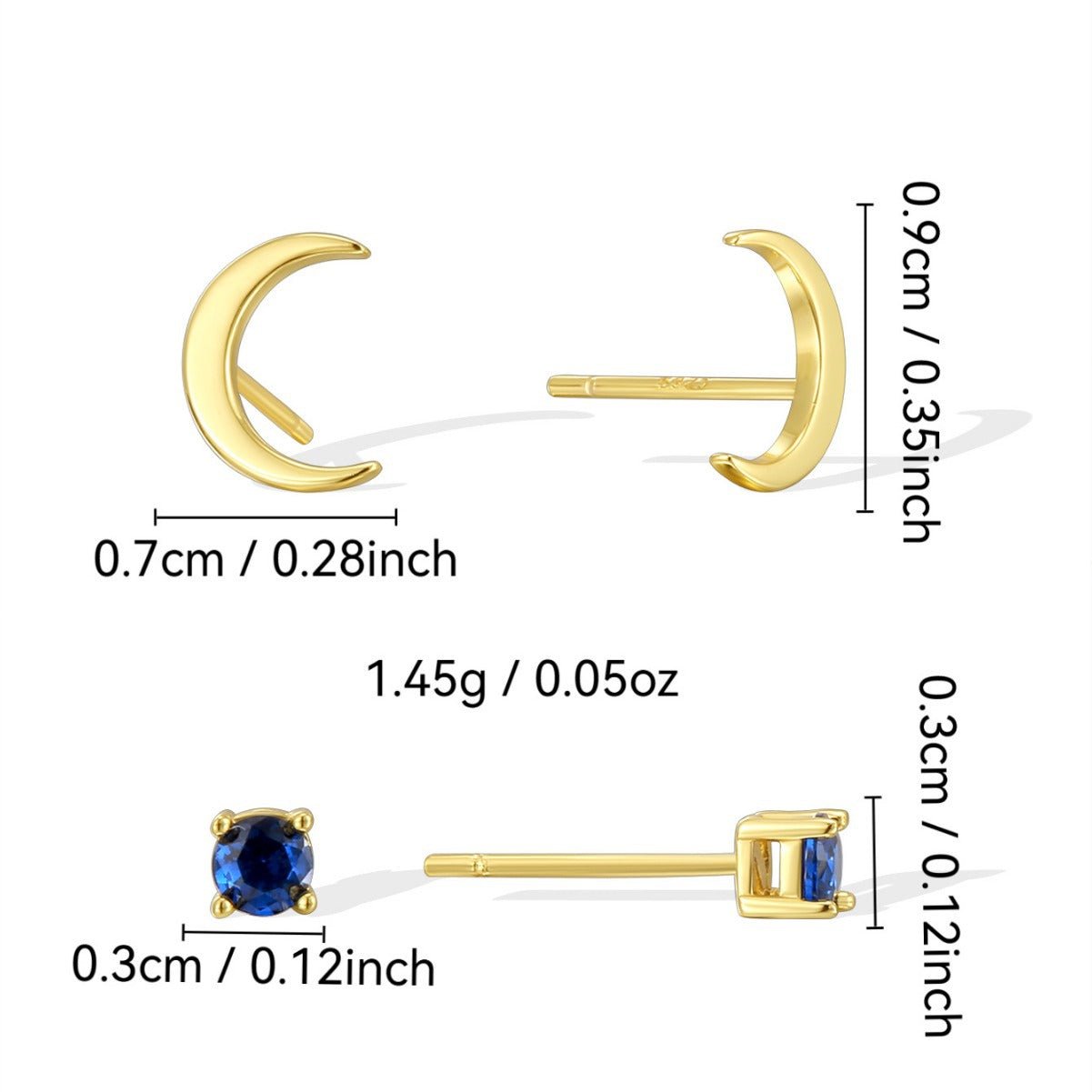 SE0248 S925Silver Star Moon Earrings Vintage Zircon Two Pairs of Earrings