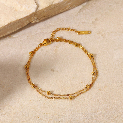 18K Gold-Plated Brass Beaded Layered Chain Bracelet in a gold-tone brass finish