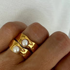 Same Style18K Gold-plated Stainless Steel Lava Pearl Ring Fashion Trend Ring