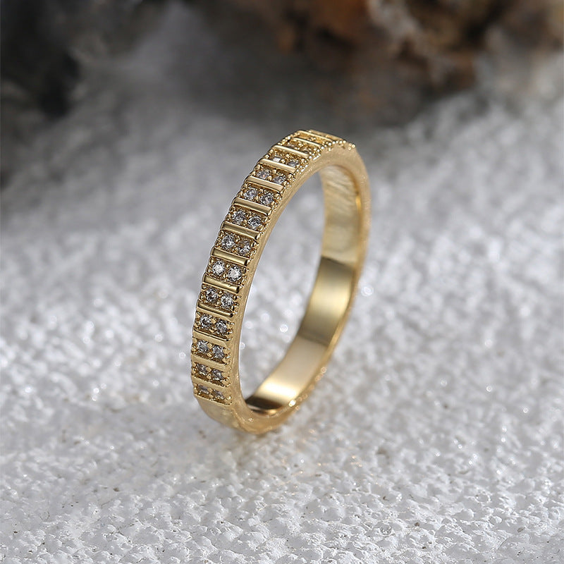 R0576 French Fashion Simple Design Ring for Women Brass Gold-Plated Micro-Inlaid Zircon Ring
