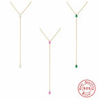 S925 Sterling Silver Y Collarbone Necklace With Diamond Inlays