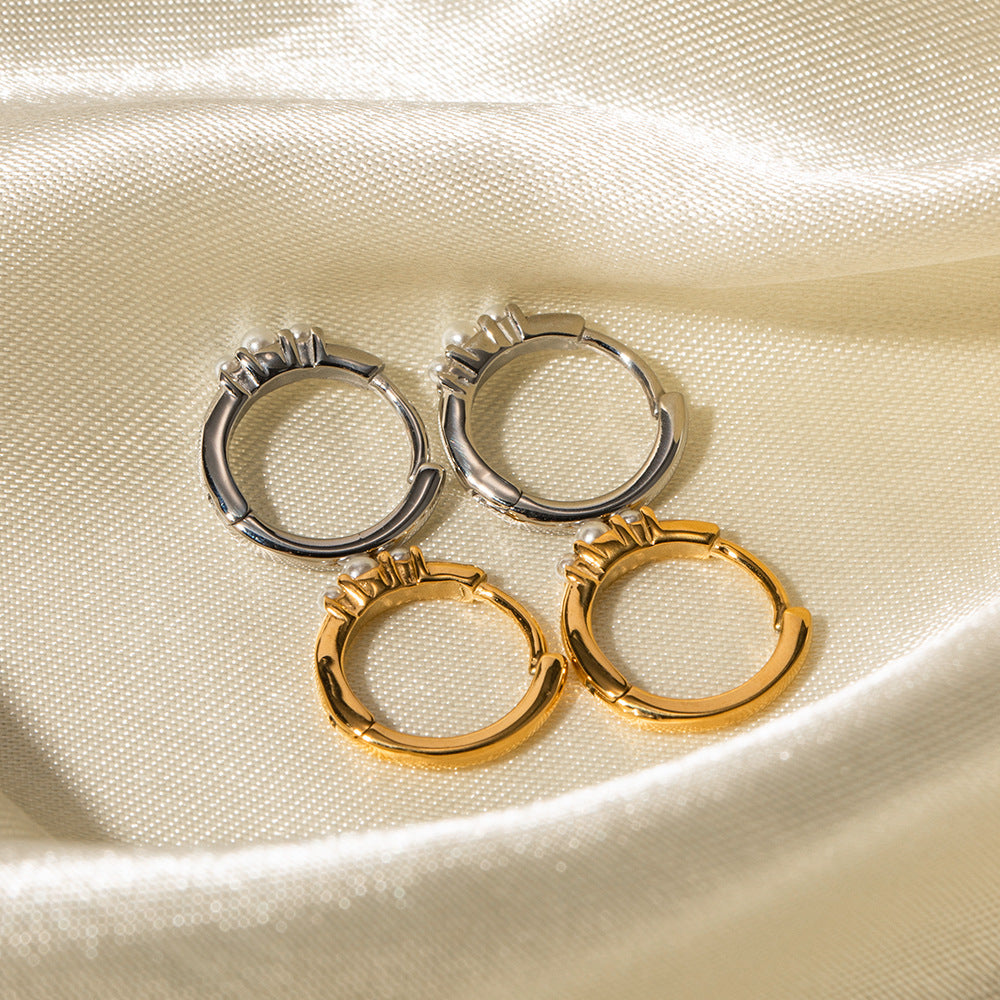 Fashion New Three-Pearl Round Hoop Earrings Trendy gold Women's Jewelry Studs