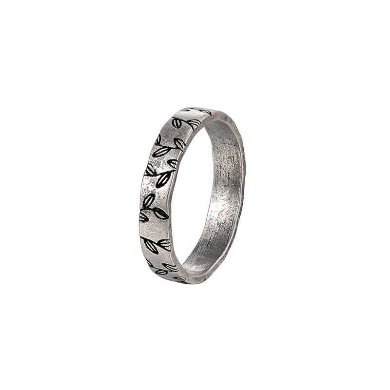 R0630 Design Leaf Pattern Ring for Women, Brass Gold-Plated, Vintage Simple Style