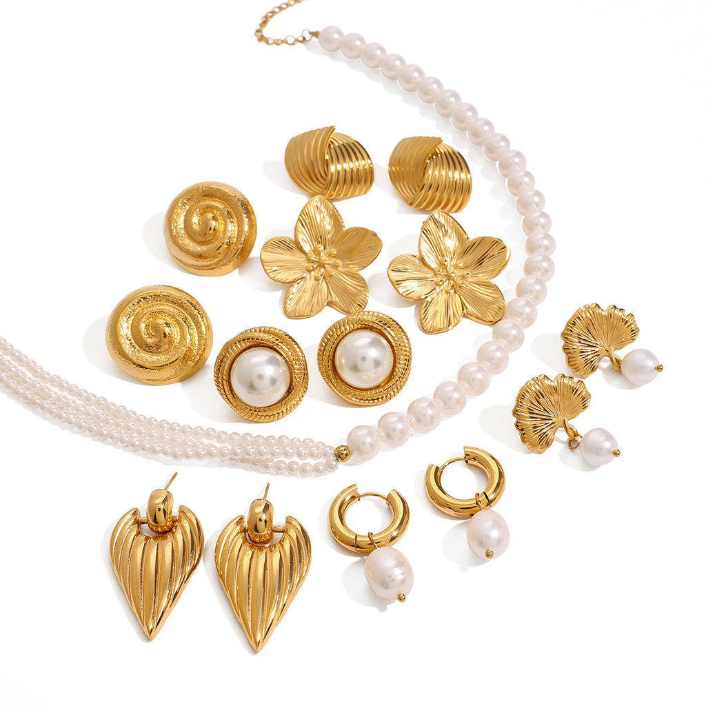 Stainless Steel Pearl Necklace Exaggerated Flower Stud Earrings Jewelry earrings