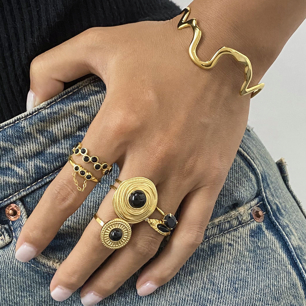 2H Stainless Steel Black Onyx Ring Natural Stone Ring rings