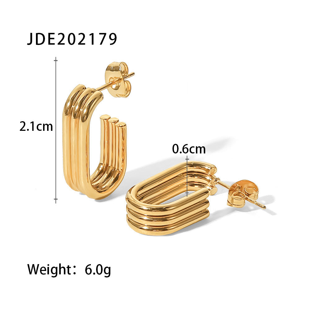 Geometric New Earrings Hoops 18K Gold stainless steel three-layer ring U Open-shaped Earrings