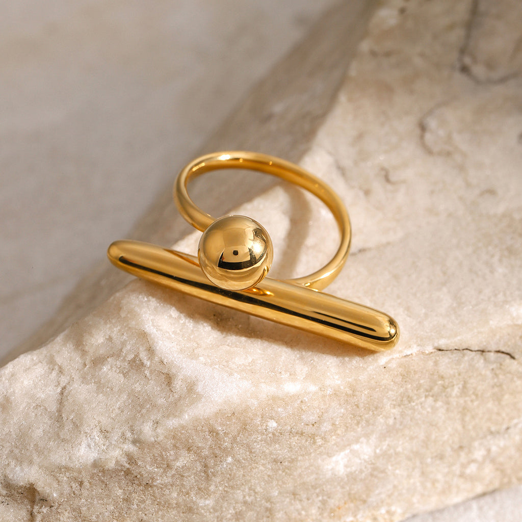 2H 18K Gold Stainless Steel/Geometric Minimalist Open Ring Cool Style Unique Design Steel Color Ring