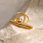 2H 18K Gold Stainless Steel/Geometric Minimalist Open Ring Cool Style Unique Design Steel Color Ring