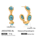 Gold-Plated Turquoise Pearl Stainless Steel Stud Earrings — alternate product view — jewelry finish and design detail