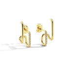 E0083Minimalist Style Double Line Diamond-Studded Earrings for Women gold Double Hoop Ear Clips Trendy Accessories